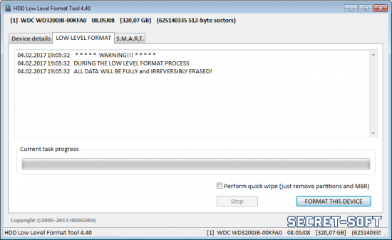 HDD Low Level Format Tool 4.40 + Ключ